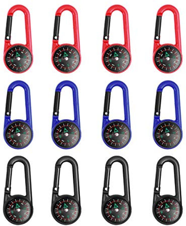 STOBOK Kompass Karabiner Keychain - Bunte Mini Kompass 12Pcs Tasche Anhänger - Geschenk für Sommer Outdoor Camping Zubehör - Zufällige Farbe