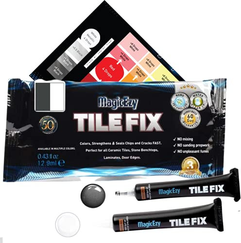MagicEzy Tile Fix: Ceramic & Porcelain Repair | Touch Up Filler for Bathroom Floor Tiles (Grey/White)