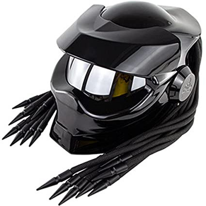 BANNESE Integralhelm Motorrad, Persönlichkeit Predator Motorradhelm mit Haargeflecht und LED-Licht für Reiten im Freien oder Clubpartys und Cosplay, DOT,Bright Black,L