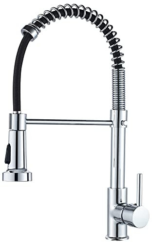 Robinet de cuisine ressort à poignée laiton avec douchette extractible mitigeur d'évier de cuisine (chromé)