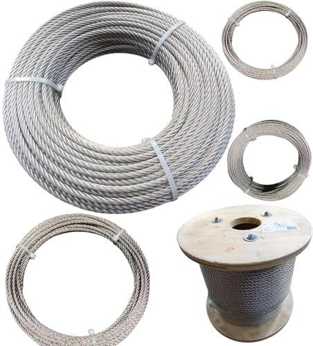 FP INOX - Câble En inox A4-316 Torons 7x19 fils, Diamètre et longueur à Choisir, Acier Inoxydable, bricolage, garde corps, jardin, terrasse (spécial pour l'extérieur) (Ø4 mm, Couronne 30 mètres)