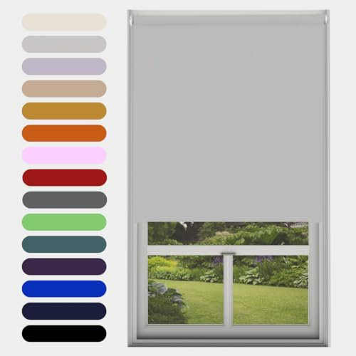 Grey Blackout Roller Blind Metal Fittings Trimmable UV Protection Thermal Properties Premium Fabric Home Office Bedroom Kids Room Child Safe Easy Fit Grey 180cm Width x 160cm Drop