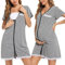 Uniexcosm Chemise Nuit Allaitement Maternité Coton Robe de Nuit Femme Enceinte Col en V Manches Courtes Devant Ouvert Chemise de Nuit Femme Grossesse A-Rayures Noires et Blanches L
