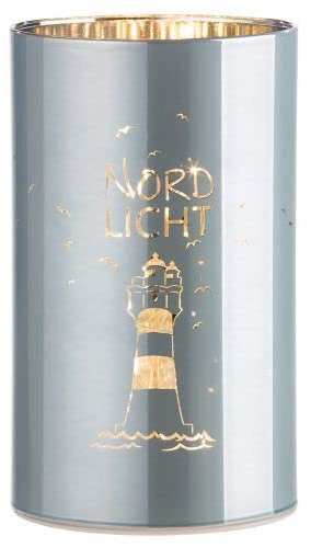 LED Leuchter Lampe Tischlampe batteriebetrieben aus Glas, maritim, 19x10cm+14x10cm,2er Set (Nordlicht)