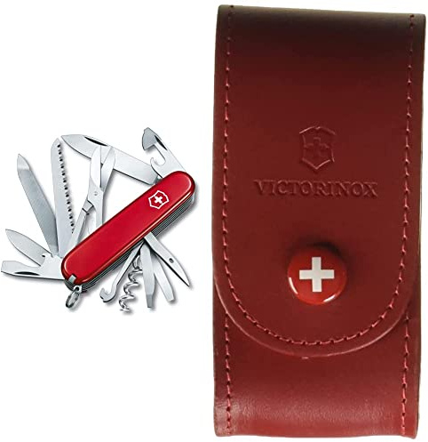 Victorinox Ranger Couteau de Poche Suisse, Léger, Multitool, 21 Fonctions, Lame, Tire Bouchon, Ciseaux, Rouge & Etui cuir pour Couteau Suisse, rouge