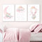 3 Poster Personalisiert Name Baby Bilder Elefant Blumen Wolken Mond Sterne Heißluftballon Babyzimmer Mädchen Leinwand Rosa Grau Schlafzimmer Wanddeko Kinder Geschenk 30 x 40 cm ohne Rahmen