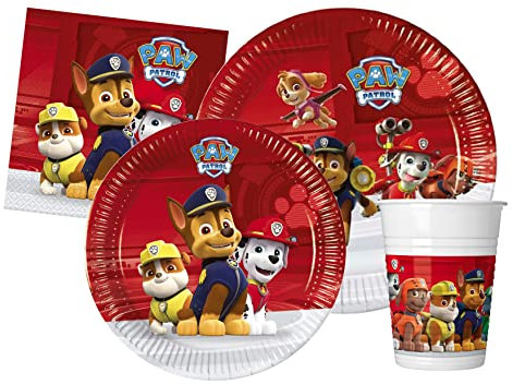 Ciao Kit Vajilla de Fiesta Paw Patrol Ready for Action para 8 personas (44 pcs: 8 platos Ø23cm, 8 platos Ø20cm, 8 vasos 200ml, 20 servilletas 33x33cm)