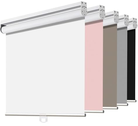 Joydeco Blackout Cordless Roller Shade White Fabric Mini Blinds & Shades for Windows 28 Inch Wide Home Darkening (28 Wx75 H)