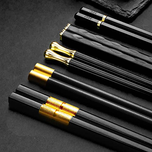 5 Paar EssStäbchen Set Stäbchen Japanisch Chinesische Essstäbchen Wiederverwendbare Rutschfeste Alloy Fiberglas für Asiatisches Lebensmittel Sushi Ramen Nudeln Schwarz 24 cm