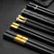Chopsticks Reusable 5 Pairs Fiberglass Chop Sticks Set Japanese Chinese Chopsticks Non-Slip Dishwasher Safe for Sushi Noodles Rice Black 24cm