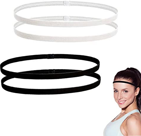 ZHIHUITL Fascia Sportiva Antiscivolo, Sport Fasce Sottile, 4 Pezzi Elastiche per la Testa per lo Sport, Fascia Elastica Unisex, Adatta per Jogging, Yoga, Basket, Tennis, Calcio (Nero/Bianco)