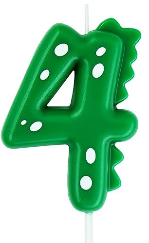 Geburtstagskerze 4 für Kuchen, 7 cm, große Dinasour Zahlenkerze für Kuchendekoration, Dinasour Thema Wald Thema Geburtstagsfeier, Grün