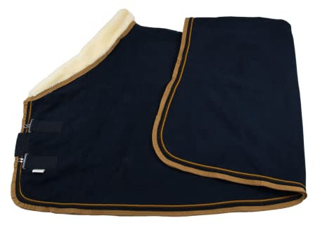 WAGNER Fleece Abschwitzdecke mit Fellkragen (Blau-Creme, 125)