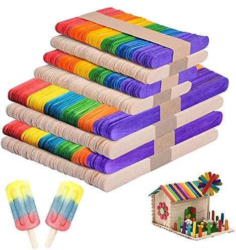 TZQFROCE 400 Stück Bunte Holzstiele Eisstiele Holz Holzstäbchen zum Basteln Eisstäbchen Holzstäbchen 7 Farben für Eiscreme Wohnkultur DIY Handwerk