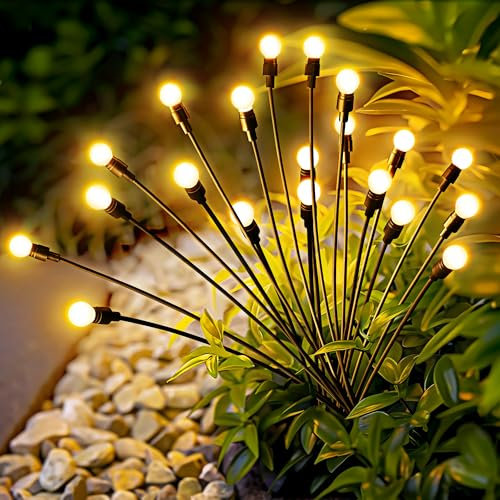 PATIOPIA Solar Lights Outdoor Garden, 20 LED Firefly Outdoor Garden Lights Waterproof, Solar Powered Swaying Light for Pathway, Yard, Patio Decoration (2 Pack,Warm White)