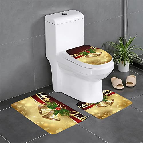 YUNKOU Badezimmerteppich-Set mit Weihnachtsmotiv, 3-teilig, rutschfest, saugfähig, maschinenwaschbar, Badteppiche, trocknet schnell für Badezimmer, Badewanne, Dusche