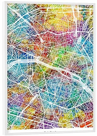 artboxONE Poster mit weißem Rahmen 18x13 cm Städte Paris Frankreich Stadtplan Farbe - Bild Paris Frankreich Karte