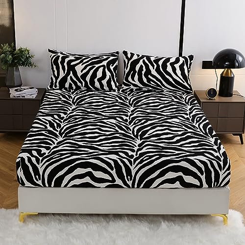 Damier Winter Spannbettlaken 200x200cm Schwarz Weiß Leopardenmuster Flauschig Warm Samt Bettlaken Cashmere Touch Plüsch Spannbetttuch Geeignet für 30cm Matratze