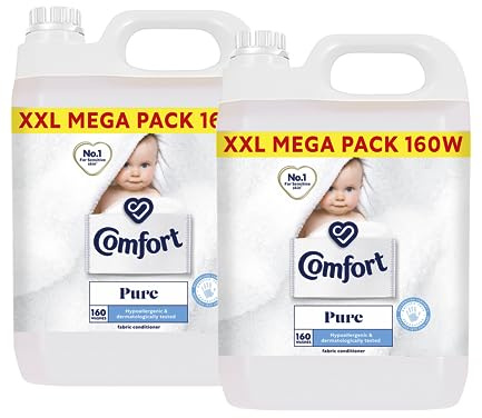 Comfort Pure Weichspüler XXL Megapack Weichspüler Waschflüssigkeit, hypoallergen und dermatologisch getestet, geeignet für empfindliche Haut, 2 Packungen mit 160 Waschladungen 5L