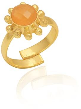 Veracity Jewelry Peach Moonstone Rings For Women Girls - 18k Gold Plated Rings - June Birthstone Handmade Jewellery - Gift For Her Birthday Anniversary Wife Mom Girlfriend Sister
