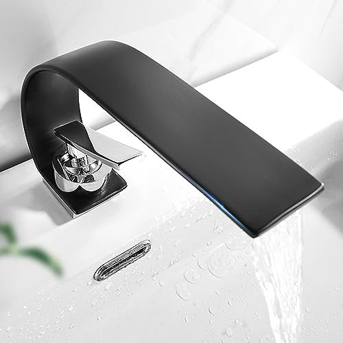 Einhebel-Wasserfall-Wasserhähne, Warm- und Kalt-Wasserfall-Waschtischarmatur, Messing-Waschtischarmaturen, Schwarz