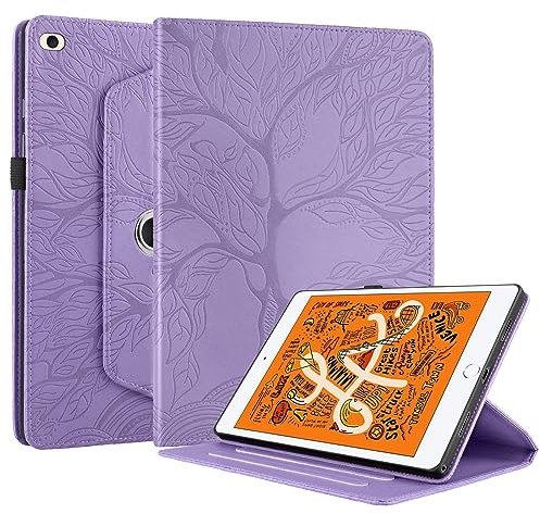 TIPOYOROO iPad Mini 5 Rotating Case, iPad Mini 1/2/3/4/5th Generation Case PU Leather Folio Stand Cover Flip Shell with Pen Holder for Apple iPad Mini 7.9 inch- Purple