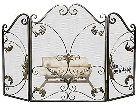 3-teiliger Kaminschutzzaun aus Messing, faltbar, modern, großer Funkenschutz, schmiedeeisernes Scrollwork-Dekor für den Innen- und Außenbereich Yearn for