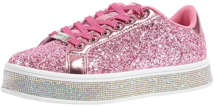 LUCKY STEP Damen-Plateau-Glitzer-Sneaker | Funkelnde Bling Shiny Dressy Bedazzled Hochzeits-Walking Schuhe (Heißes Rosa/Mehrfarbig, 7US-37EU-4UK)