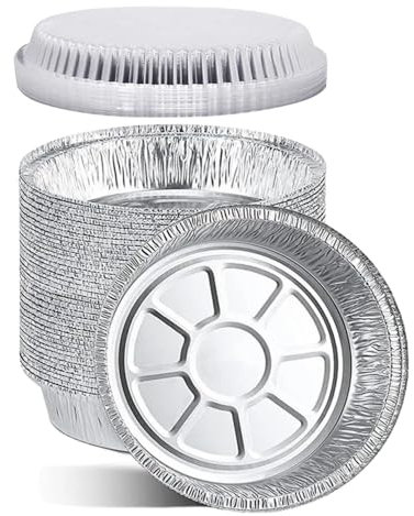 WHDepot Runde Alu-Pfannen aus Zinn, 22,9 cm, Einweg-Pfannen aus Aluminium mit transparentem Deckel, gefrier- und ofenfest, zum Backen, Kochen, Aufbewahren, Braten und Aufwärmen, recycelbar, 30 Stück