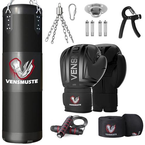Vensmuste Boxsack für Erwachsene, 4FT Oxford Heavy Boxsack Set, Boxsack mit 340.2 g Boxhandschuhen, Ketten, Handbandagen usw. Geeignet für MMA Karate Kickboxen - Ungefüllt