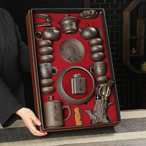 umsl Teiera retrò Casa Soggiorno Box Tazza 18 pezzi Viola Sand Tea Set Tureen Kung Fu Teaware Cucina Pranzo Bar Giardino