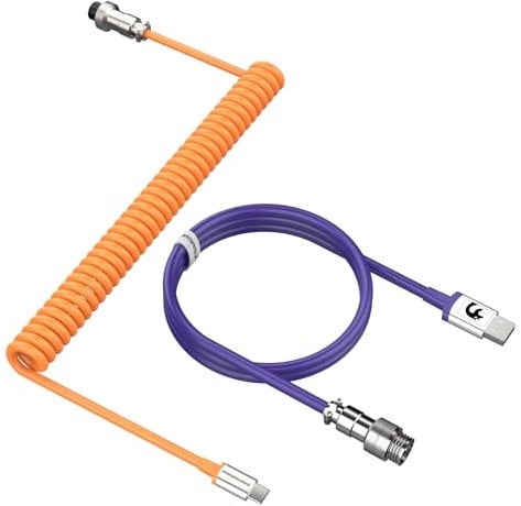 MAMBASNAKE C01 Coiled Keyboard Cable, Pro Custom USB-C Aviator Cable for Keyboard,Type-C to USB-A HyperSpeed Line with 8KHz Return Rate with Metal Aviation Connector for Gaming Keyboard-Orange/Purple