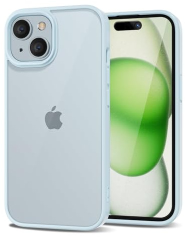 LoeoeL for iPhone 15 Case Clear, Transparent Hybrid 15 Phone Case [Hard Plastic & Soft Silicone Bumper] Acrylic Non Yellowing Thin Slim Protective Cover for Women, Light Blue