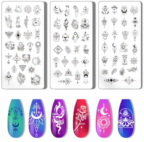PH PandaHall 3 Stück Mond Sonne Nagel Schablone Stempel, Traumfänger Nail Art Stempelplatte Nagelstempel Nagelstempelplatte Drucken Nagelschablonen Nagelbildplatten Für Den Maniküresalon