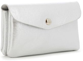 flora & co - Porte-Monnaie Et Cartes en Similicuir Irisé Brillant - Portefeuille Pochette Format Mi-Longue À Magnétique - Pratique Léger - Argent