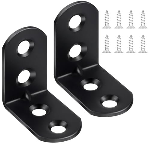 12 Stück Winkelverbinder Schwarz 30×30×16mm, Jeboler Kleine Winkel Kohlenstoffstahl Metallwinkel 90 Grad Stuhlwinkel Mit 48 Stück Schraube, Winkel Stütze für Holz Möbel Tabelle