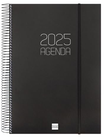 Finocam - Kalender 2025, Spiralbindung, blickdicht, 1 Tag pro Seite, Januar 2025 - Dezember 2025, 12 Monate, Schwarz, Katalanisch