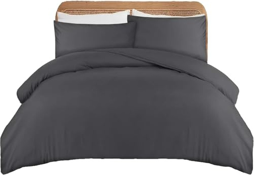 APEX FURNISHINGS King Size Duvet Cover Sets - 100% Brushed Microfiber Bedding Quilt Cover with Pillowcase - Charcoal Grey