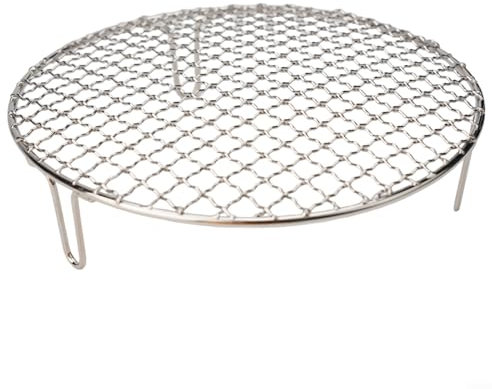 Rundes Grillrost, Edelstahl, rundes Grillnetz, Backblech, Grillgitter, mit Bein zum Backen, Kochen, Dämpfen, Grillen, perfekt für Outdoor-Grill und Picknicks (25 cm)