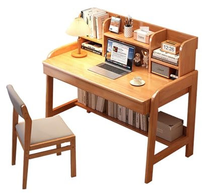 Schreibtisch fürs Arbeitszimmer Schreibtisch fürs Homeoffice Schreibtisch fürs Arbeitszimmer, mit Regalen, für kleine Räume, Computertisch aus Massivholz, mit Aufsatz, platzsparender PC-Arbe