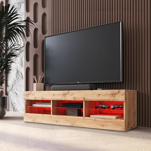 Komodee TV Schrank Tivoli, Wotan/Wotan, Breite 140cm x Höhe 40,5cm x Tiefe 35,5cm, LED RGB, für Wohnzimmer, Schlafzimmer