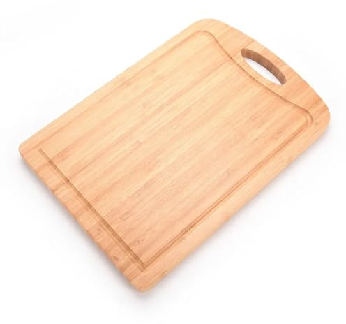 Large Bamboo Chopping Board with Handle, 40x30cm Wooden Cutting Board, Bamboo Cutting Board for Meat, Bread, Fruit & Vegetables, Kitchen Chopping Board, Non-Slip, Knife Friendly