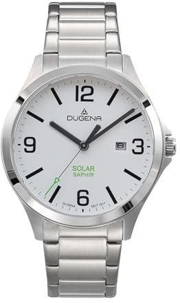 Dugena Boston Solar 4461146 – Solaruhr Herren, Edelstahlgehäuse Ø41 mm, weißes Zifferblatt, Saphirglas, 10 Bar Wasserdicht