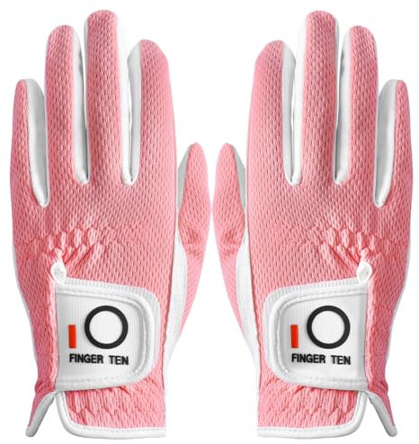 LOVMEAD Damen Golf handschuh Linke Hand Rechts Mikrofaser Regen Heiß Nass Allwetter Paar 2 Stück, Damen Golfhandschuhe Weich Flexibel Langlebig Verschleißfestigkeit Guter Grip (Rosa, M, Beidhändig)