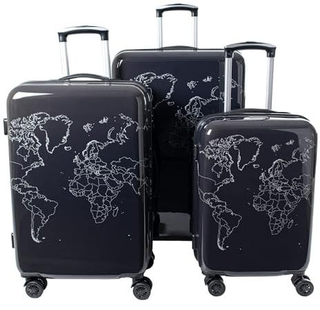 Crosstravel - 3 TLG., Hartschalen Kofferset, Voyage, Weltkarte