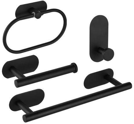 CSHWXY Badezimmer-Zubehör-Sets ohne Bohren, schwarz, Handtuchhalter, Stange, Ring, Bademantel, Kleiderhaken, Hardware, 1