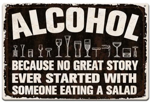 SUPERDANT Alcohol Tin Sign White Wine Bottle Metal Tin Sign Funny Alcohol Quotes Metal Signs Funny Signs and Plaques Metal Wall Art for Kitchen Bars Pub Club Playroom Man Cave Wall Decor