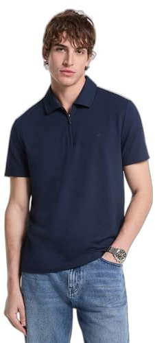 Michael Kors Herren-Poloshirt aus Piqué, kurzärmelig, mit Reißverschluss, Midnight 2, XX-Large