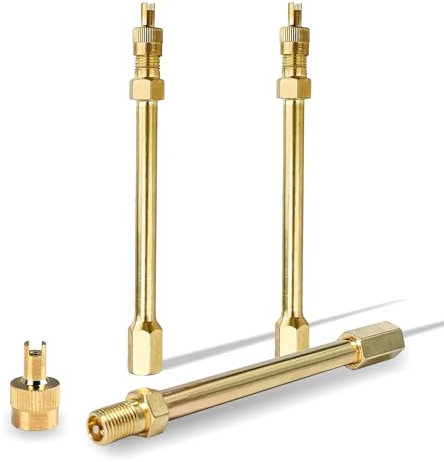 thirei 3er Pack Ventilverlängerung Autoventil, 10 cm Reifen Ventiladapter für Auto, Ventilverlängerung aus Messing für Motorrad, Fahrrad, Auto, Elektroroller (Gold)