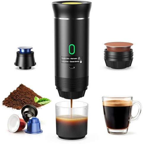 Machine à expresso portable, machine à café de voyage pour camping, voiture auto-chauffante avec USB-C, compatible avec café moulu et capsules NS, machine à expresso portable pour camping-car,